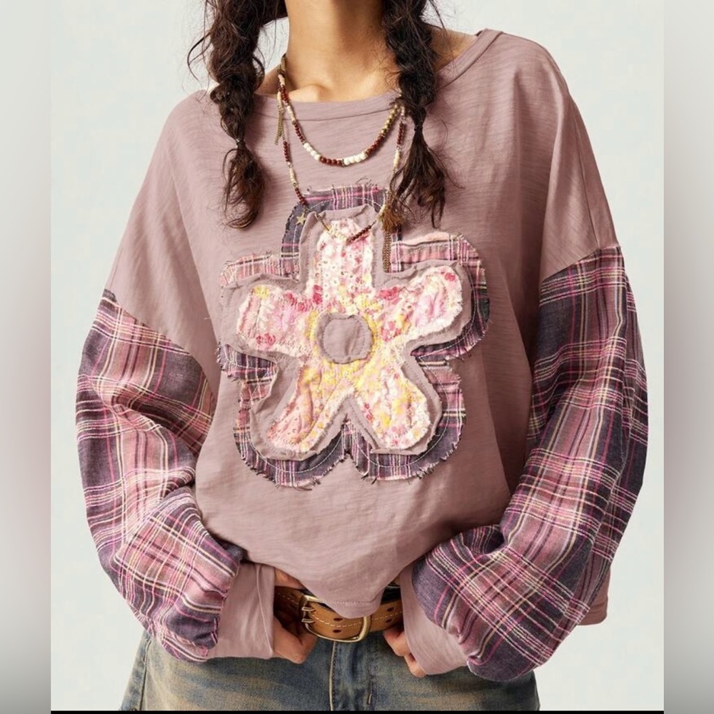 Plaid Patchwork Flower Top NWT - image 4